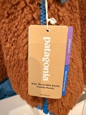 Patagonia Kids' Reversible Ready Freddy Hoody Brown with Blue Trim